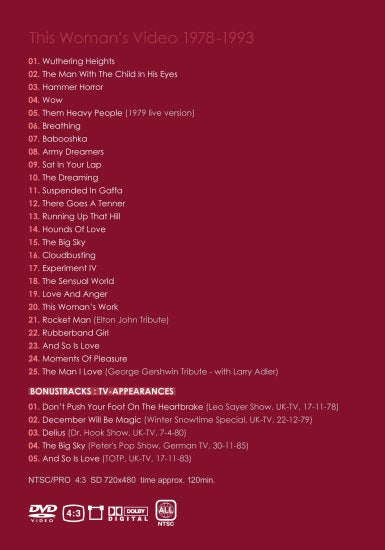 KATE BUSH / THIS WOMAN'S VIDEO 1978-1993 (1DVDR)