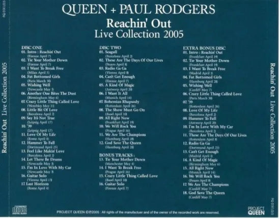 QUEEN + PAUL RODGERS / REACHIN' OUT LIVE COLLECTION 2005 SOUNDBOARD (3CD)