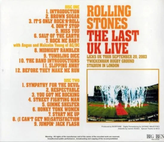 THE ROLLING STONES / THE LAST UK LIVE (2CD)