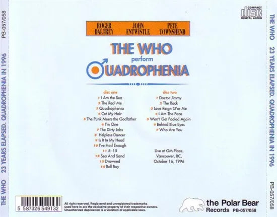 THE WHO / 23 YEARS ELAPSED QUADROPHENIA IN 1996 (2CD).