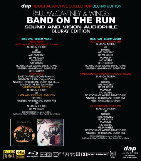 PAUL McCARTNEY & WINGS / BAND ON THE RUN - SOUND AND VISION AUDIOPHILE (2BDR)