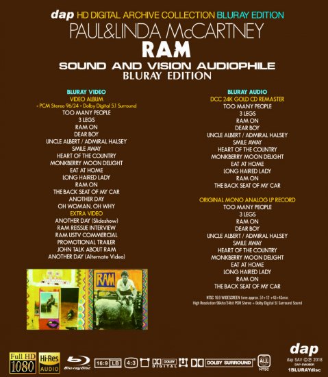 PAUL & LINDA McCARTNEY/ RAM SOUND AND VISION AUDIOPHILE (1BDR)