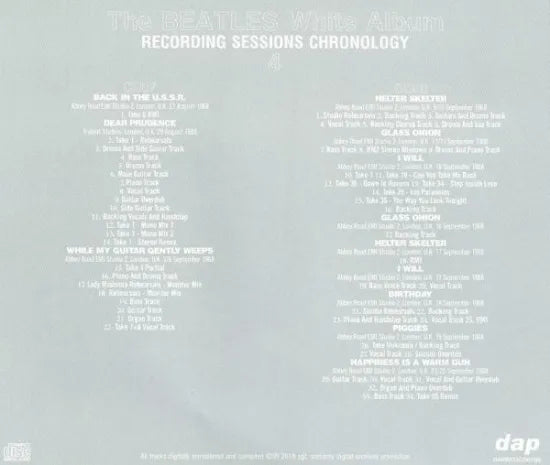 The Beatles / White Album Recording Sessions Chronology (12CD) Tall Case