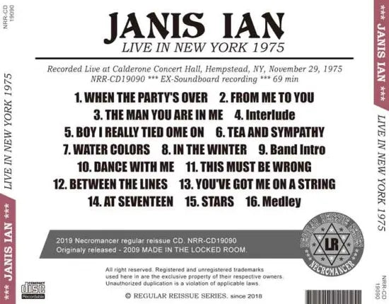 JANIS IAN / LIVE IN NEW YORK 1975 (1CDR)