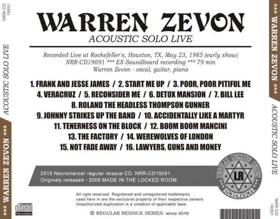 WARREN ZEVON / ACOUSTIC SOLO LIVE (1CDR)