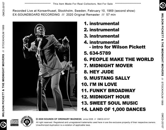 WILSON PICKETT & THE MIDNIGHT MOVERS / EN DIRECTO EN ESTOCOLMO 1969 (1 CD)