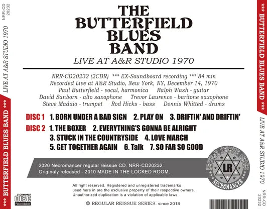 THE BUTTERFIELD BLUES BAND / LIVE AT A&R STUDIO 1970 (2CDR)