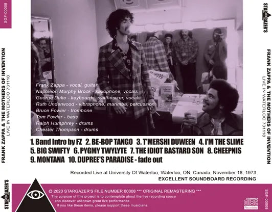 FRANK ZAPPA & THE MOTHERS OF INVENTION / LIVE IN WATERLOO 731118 (1CDR)