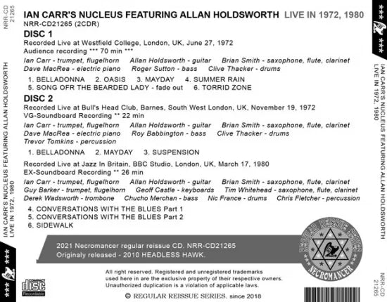 IAN CARR'S NUCLEUS FEATURING ALLAN HOLDSWORTH / LIVE IN 1972, 1980 (2CDR)