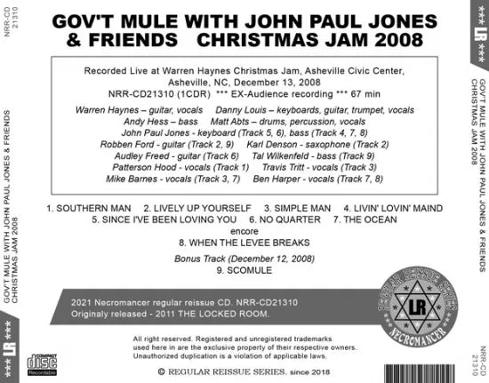 GOV'T MULE WITH JOHN PAUL JONES & FRIENDS / CHRISTMAS JAM 2008 (1CDR)