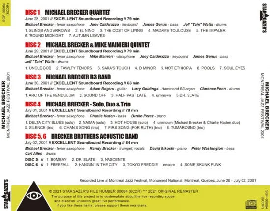 MICHAEL BRECKER / FESTIVAL DE JAZZ DE MONTREAL 2001 (6 CD)