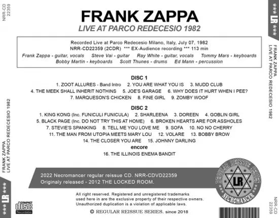 FRANK ZAPPA / LIVE AT PARCO REDECESIO 1982 (2CDR)