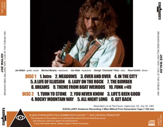 JOE WALSH / BRUSHED MIKE MILLARD TAPE LIVE AT THE FORUM 1981 (2CDR)