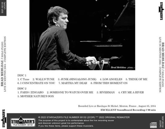 BRAD MEHLDAU / SOLO PIANO LIVE IN MENTON 2004 COMPLETE EDITION (2CDR)