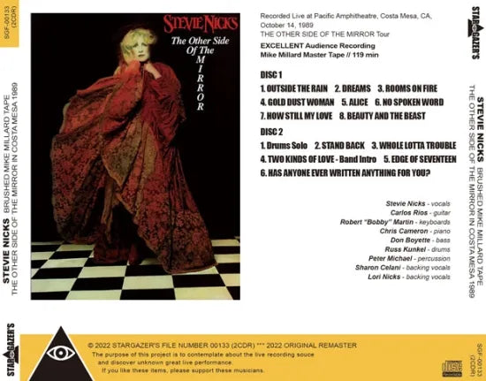 STEVIE NICKS / BRUSHED MIKE MILLARD TAPE THE OTHER SIDE OF THE MIRROR IN COSTA MESA 1989 (2CDR)