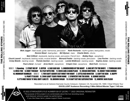 THE ROLLING STONES / LEGENDARY MIKE MILLARD TAPE SECOND NIGHT AT OAKLAND 1989 (2CDR)