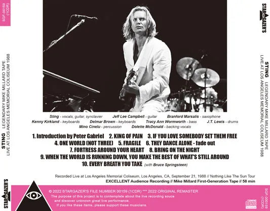 STING / LEGENDARY MIKE MILLARD TAPE LIVE AT LOS ANGELES MEMORIAL COLISEUM 1988 (1CDR)