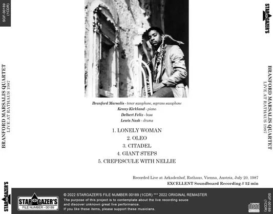 BRANFORD MARSALIS QUARTET / LIVE AT RATHAUS 1987 (1CDR)