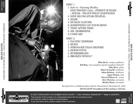 MILES DAVIS / CONCERT IN ZURICH 1985 2022 UPGRADE VERSION (2CDR)