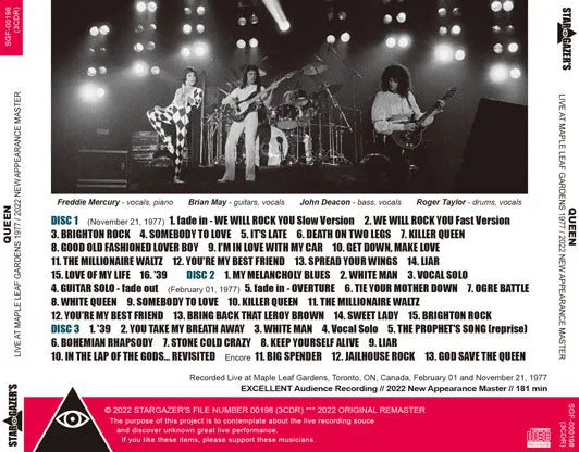 QUEEN / LIVE AT MAPLE LEAF GARDENS 1977 2022 NEW APPEARANCE MASTER (3CDR)