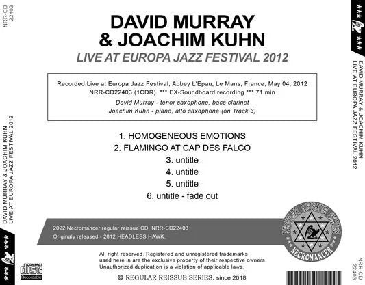 DAVID MURRAY & JOACHIM KUHN / LIVE AT EUROPA JAZZ FESTIVAL 2012 (1CDR)