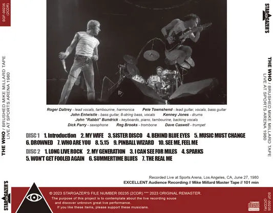 THE WHO / BRUSHED MIKE MILLARD TAPE LIVE AT SPORTS ARENA 1980 (2CDR)