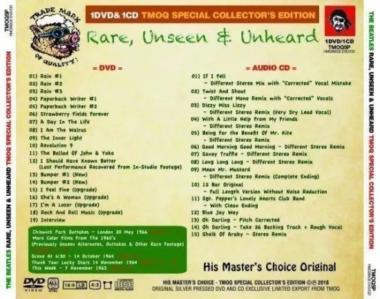 The Beatles Rare, Unseen & Unheard 1CD 1DVD HMC TMOQ Special Collector's Edition