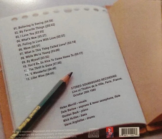 Helen Merrill / in Paris 1984 STEREO SOUNDBOARD (1CDR)