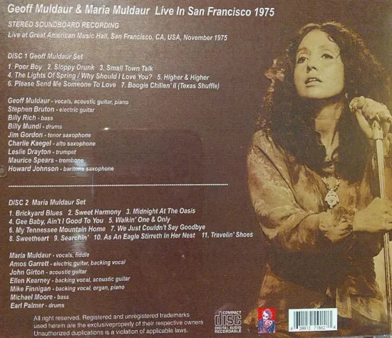 Geoff Muldaur & Maria Muldaur / Live In San Francisco 1975 STEREO SOUNDBOARD (2CDR)