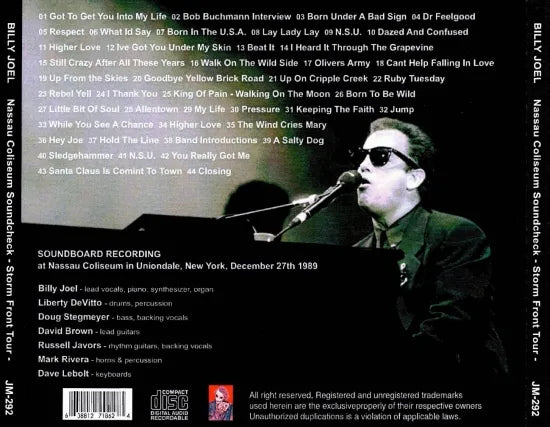 Billy Joel / Prueba de sonido del Nassau Coliseum Storm Front Tour (1CDR)