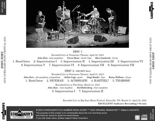 JOHN ZORN / LIVE AT BIG EARS MUSIC FESTIVAL 2023 (2CDR)