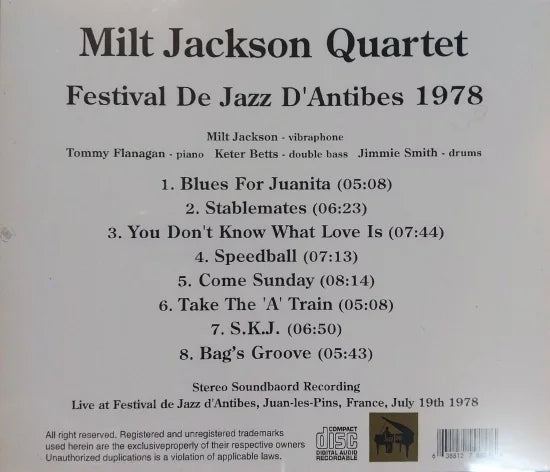 Milt Jackson Quartet / Festival De Jazz D'Antibes 1978 STEREO SOUNDBOARD (1CDR)