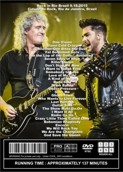 QUEEN + ADAM LAMBERT / ROCK IN RIO BRAZIL 9.18.2015 (1DVDR)