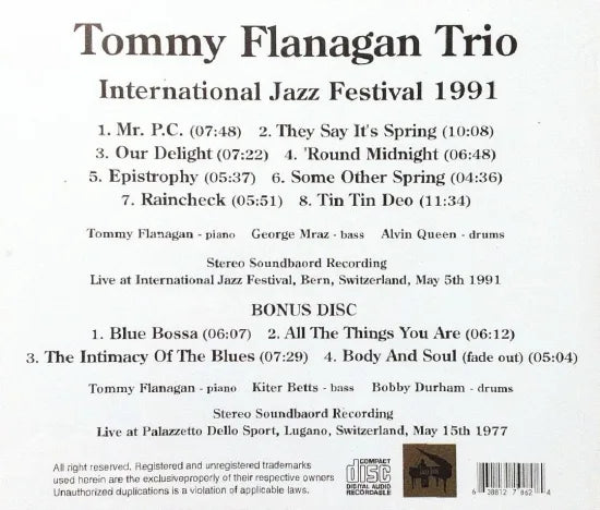 TOMMY FLANAGAN TRIO / International Jazz Festival 1991 STEREO SOUNDBOARD (2CDR)