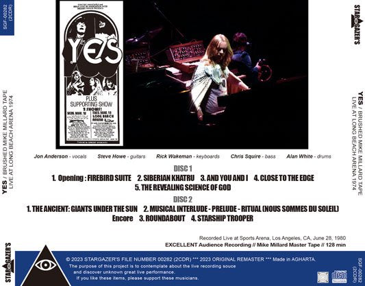 YES / BRUSHED MIKE MILLARD TAPE LIVE AT LONG BEACH ARENA 1974 (2CDR)