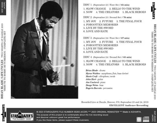 BRIAN BLADE / LIFE CYCLES TWO NIGHTS AT DAZZLE 2019 TRIBUTE TO BOBBY HUTCHERSON (4CDR)