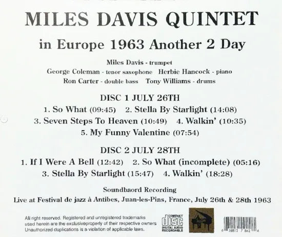Miles Davis Quintet / en Europa 1963 Otros 2 días CAJA DE SONIDO (2 CDR)