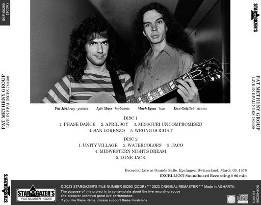 PAT METHENY GROUP / LIVE IN EPALINGES 780309 Soundboard (2CDR)