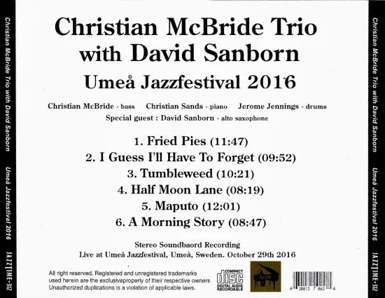 Christian McBride Trio con David Sanborn / Festival de Jazz de Umea 2016 MESA DE SONIDO ESTÉREO (1 CD)