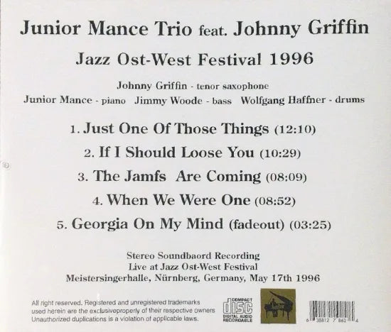 Junior Mance Trio con Johnny Griffin / Festival de Jazz Ost-West 1996, SONIDO ESTÉREO (1 CD)