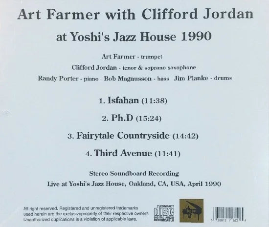 Art Farmer con Clifford Jordan / en Yoshi's Jazz House 1990 SONIDO ESTÉREO (1 CDR)