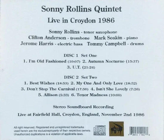 Sonny Rollins Quintet / En vivo en Croydon CAJA DE SONIDO (2 CD)