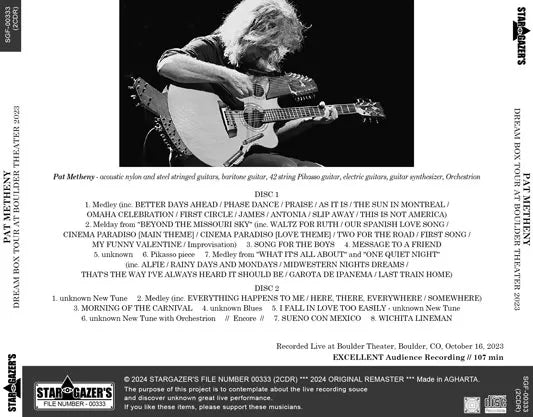 PAT METHENY / DREAM BOX TOUR AT BOULDER THEATER 2023 (2CDR)