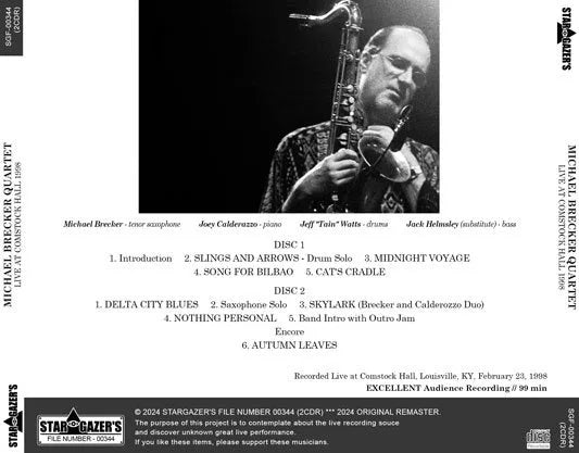 MICHAEL BRECKER QUARTET / LIVE AT COMSTOCK HALL 1998 (2CDR)