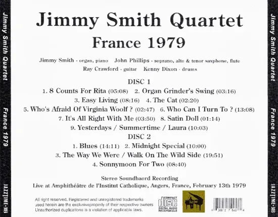 Jimmy Smith Quartet / France 1979 STEREO SOUNDBOARD (2CDR)