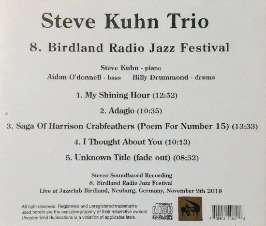 Trío Steve Kuhn / 8.º Festival de Jazz de Radio Birdland MESA DE SONIDO ESTÉREO (1 CD)