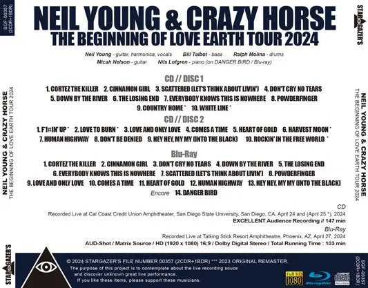 NEIL YOUNG Y CRAZY HORSE / EL COMIENZO DE LOVE EARTH TOUR 2024 (2 CDR + 1 BDR)