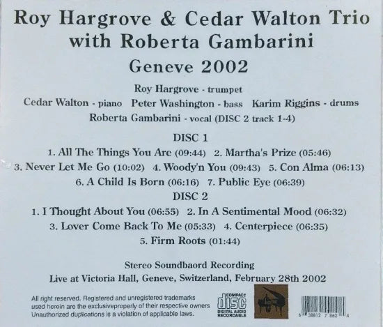 Roy Hargrove & Cedar Walton Trio with Roberta Gambarini / Geneve 2002 STEREO SOUNDBOARD (2CDR)