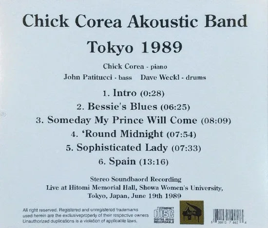 Chick Corea Akoustic Band / Tokio 1989 CAJA DE SONIDO (1 CDR)