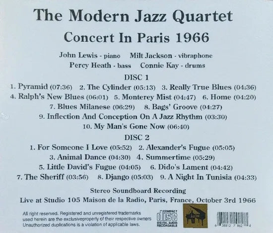 Cuarteto de Jazz Moderno / Concierto en París 1966 SONIDO ESTÉREO (2 CD)